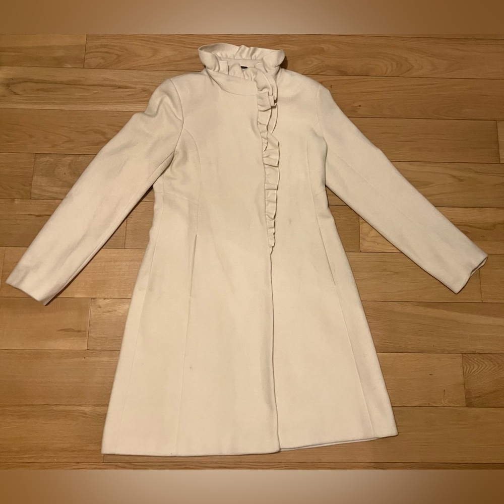 DKNY Cream Wool Coat with Ruffles